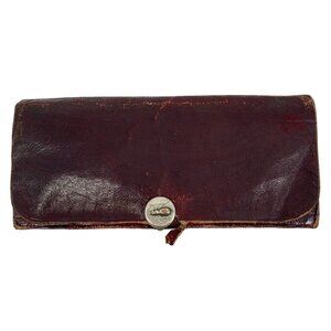 Antique Railroad Accordion Wallet Ticket Stamps Holder Burgundy Leather 1800s